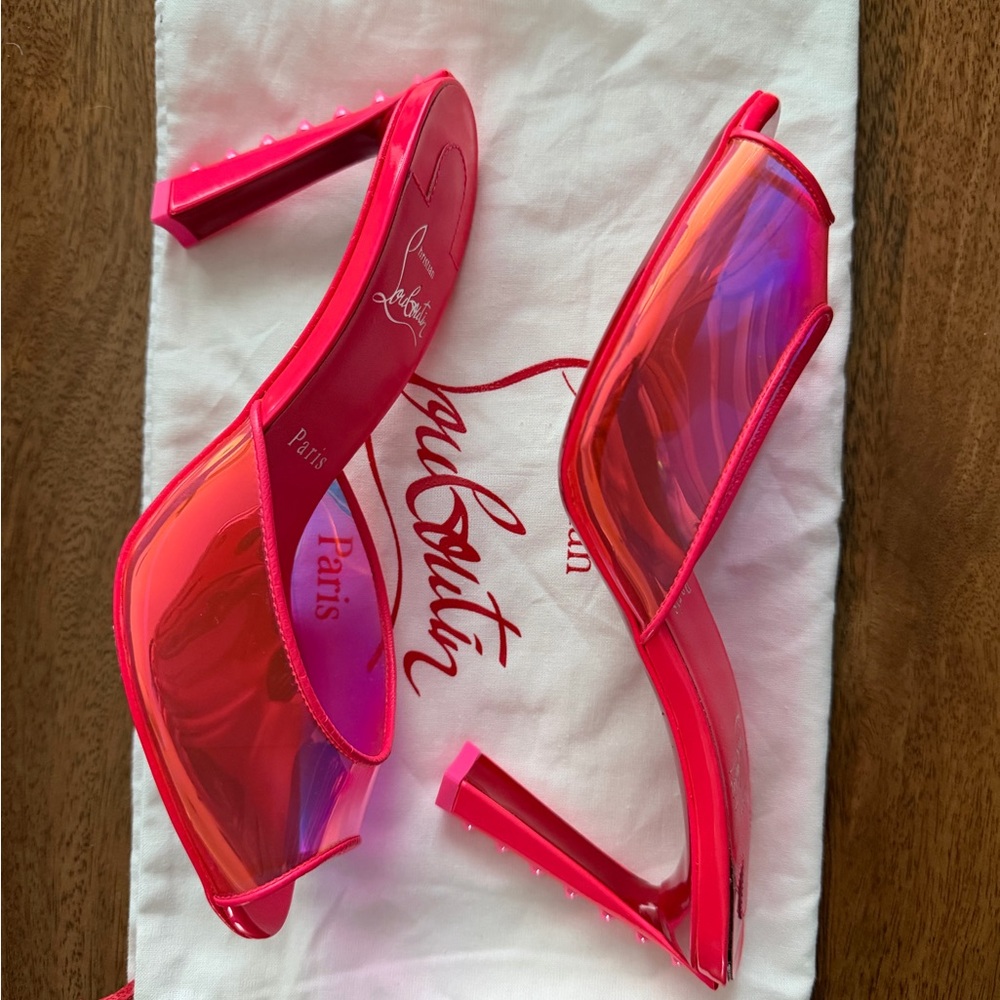 Christian Louboutin Neon Pink Stiletto Heels with studs - Picture 4 of 4